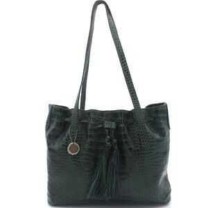 Patricia Nash Leather Drawstring Witney Tote Green Croc